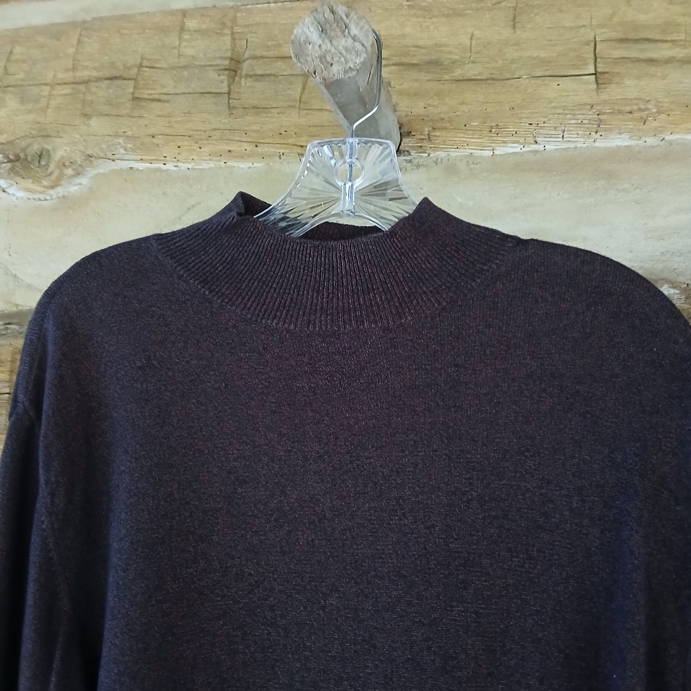Donna Karan New York Marled Brown Mock Neck Cotton Rayon Sweater Medium - Picture 2 of 6